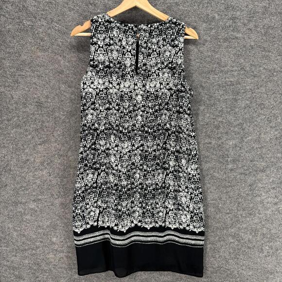 Rose & Olive Dress Women 8 Black Floral Sheath Midi Hook & Eye Sleeveless Lined - Picture 2 of 7